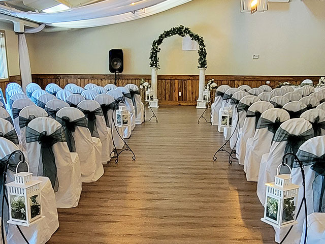 Pioneer and Prairie Banquet Rooms set up for a summer wedding.